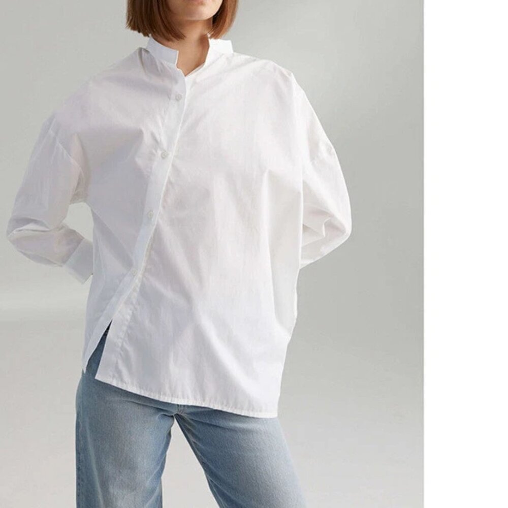 Toteme Noma Asymmetrical Slanted Cotton Poplin Shirt White M